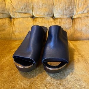 Karl Lagerfield Silver Toe and Black Wedges